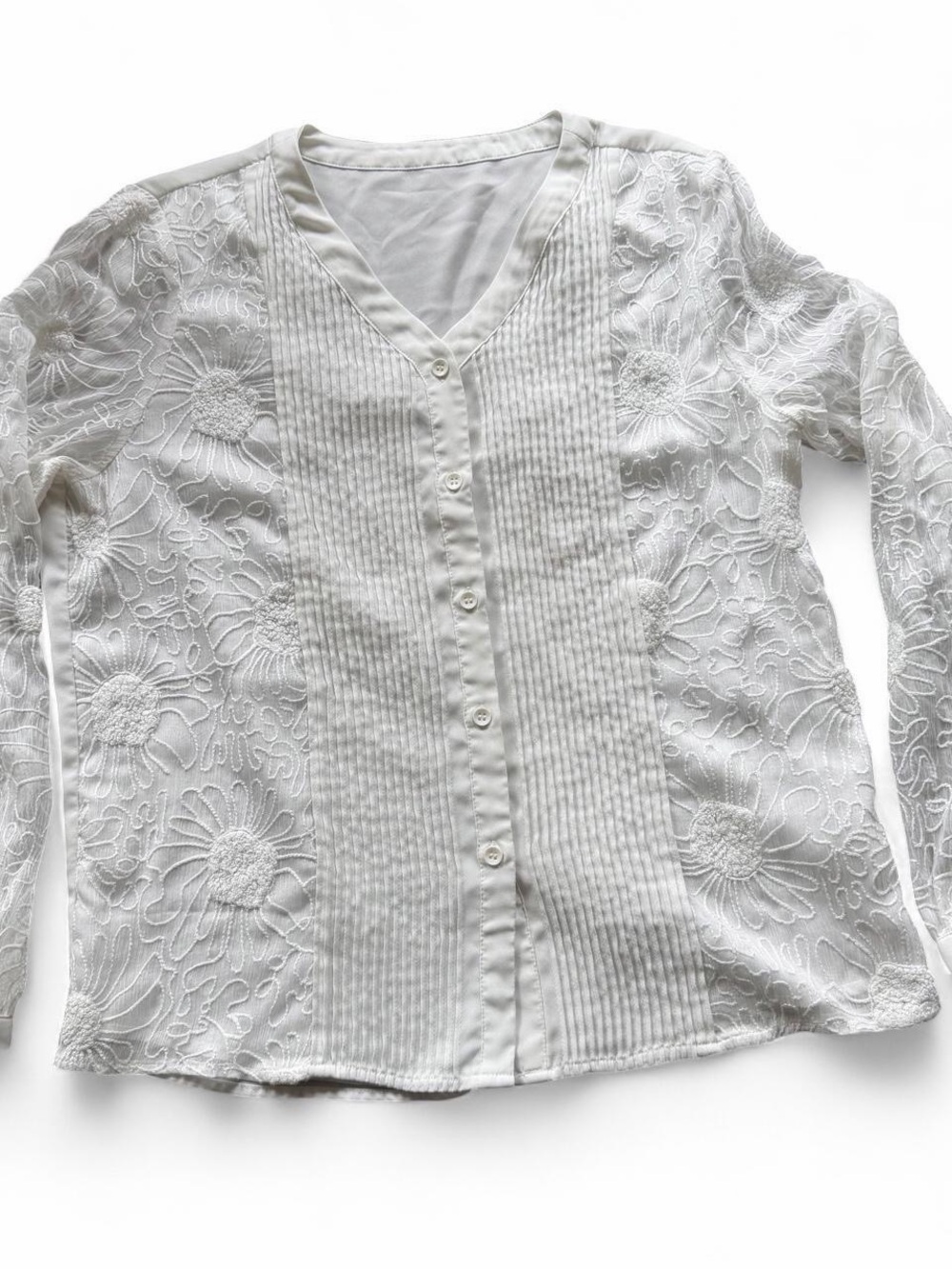 White Lace Button-Front Women's Blouse